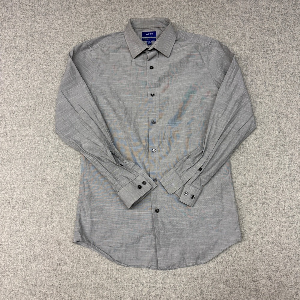 Apt. 9 | Button Down Shirt | Small | Gray | Premier Flex Slim Fit Stretch Cotton